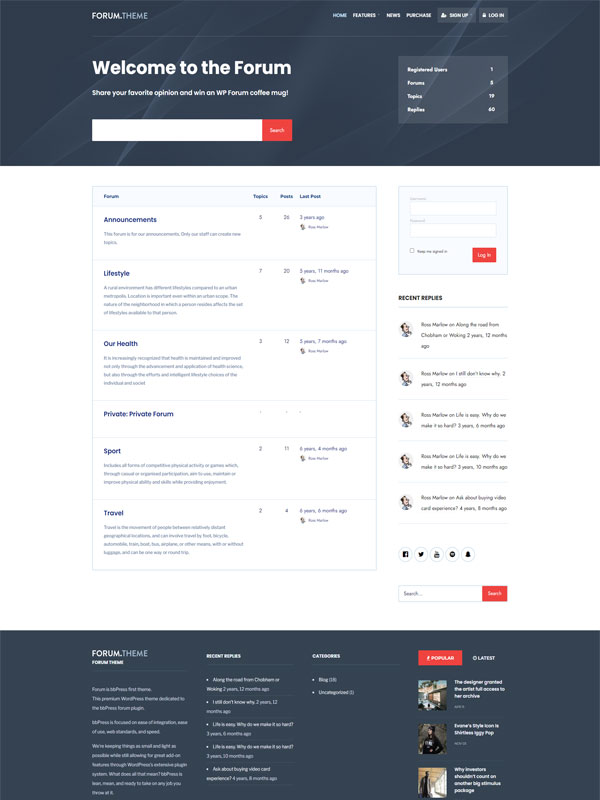 Tính năng chính của website diễn đàn